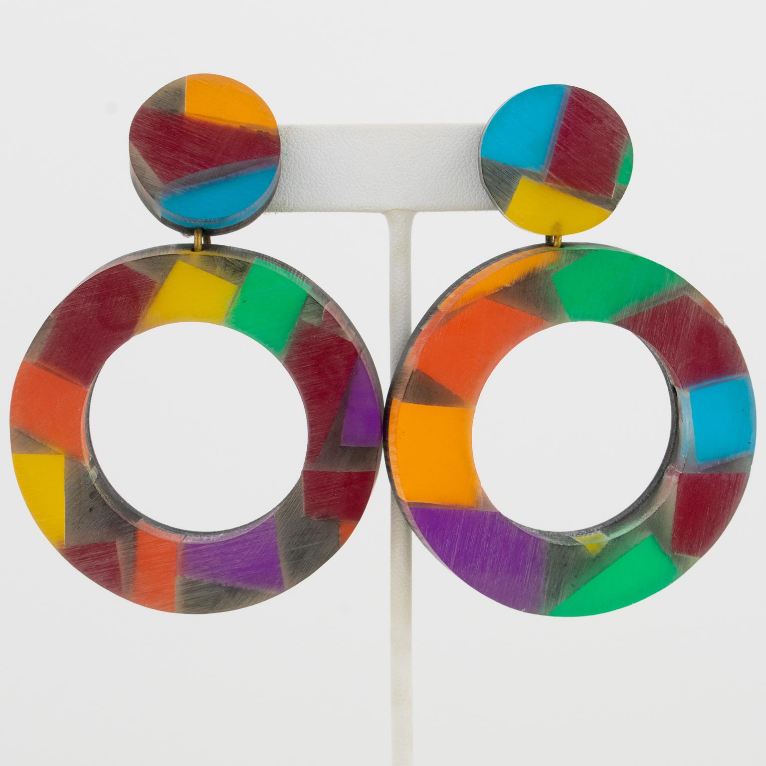 Kaso Multicolor Acrylic Resin Clip-on Earrings For Sale 1