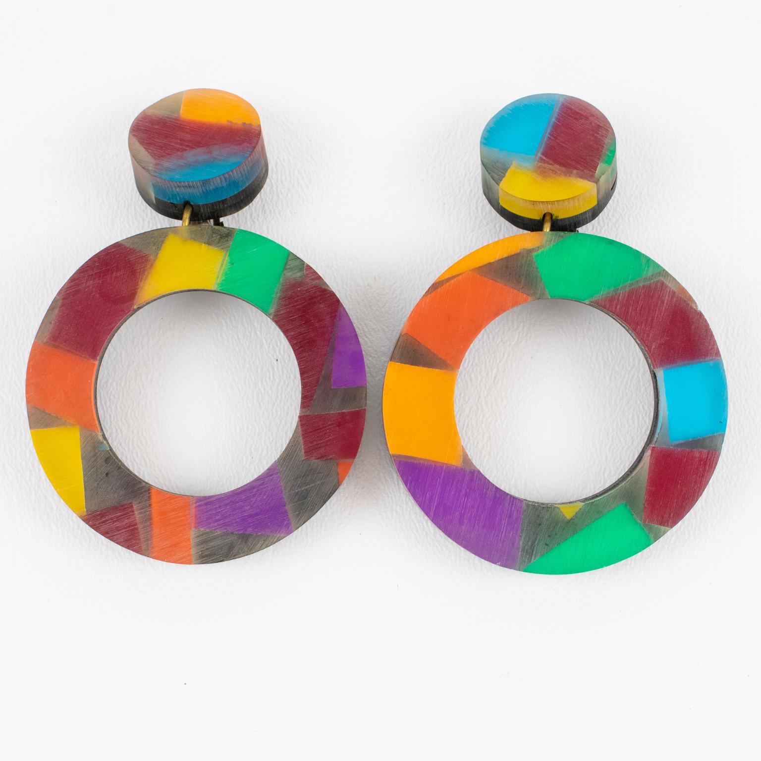 Kaso Multicolor Acrylic Resin Clip-on Earrings For Sale 2