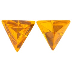 Retro Kaso Neon Orange Lucite Pyramid Clip Earrings