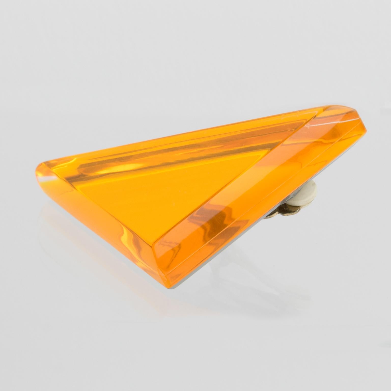Women's or Men's Kaso Orange Lucite Geometric Clip Earrings For Sale