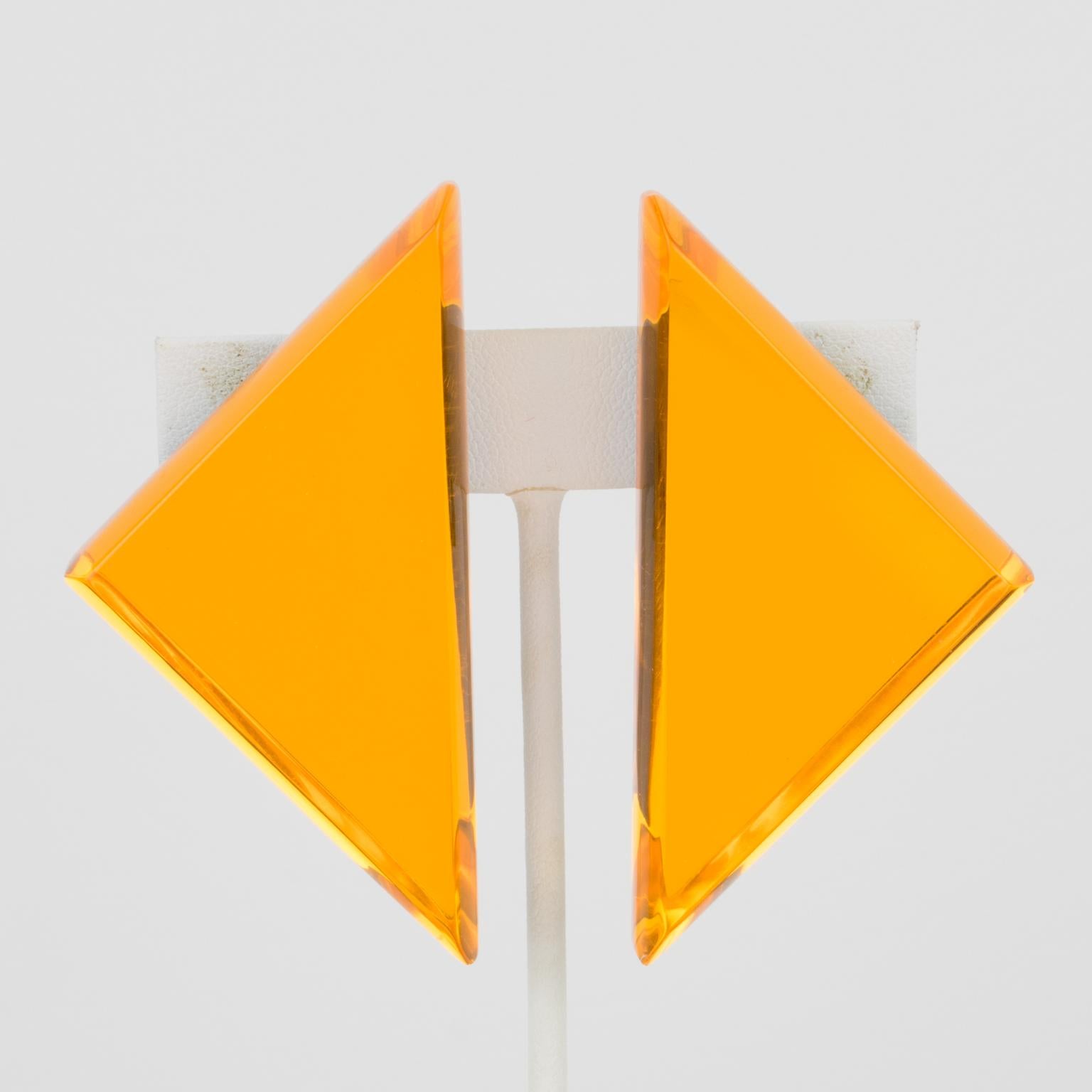 Kaso Orange Lucite Geometric Clip Earrings For Sale 1