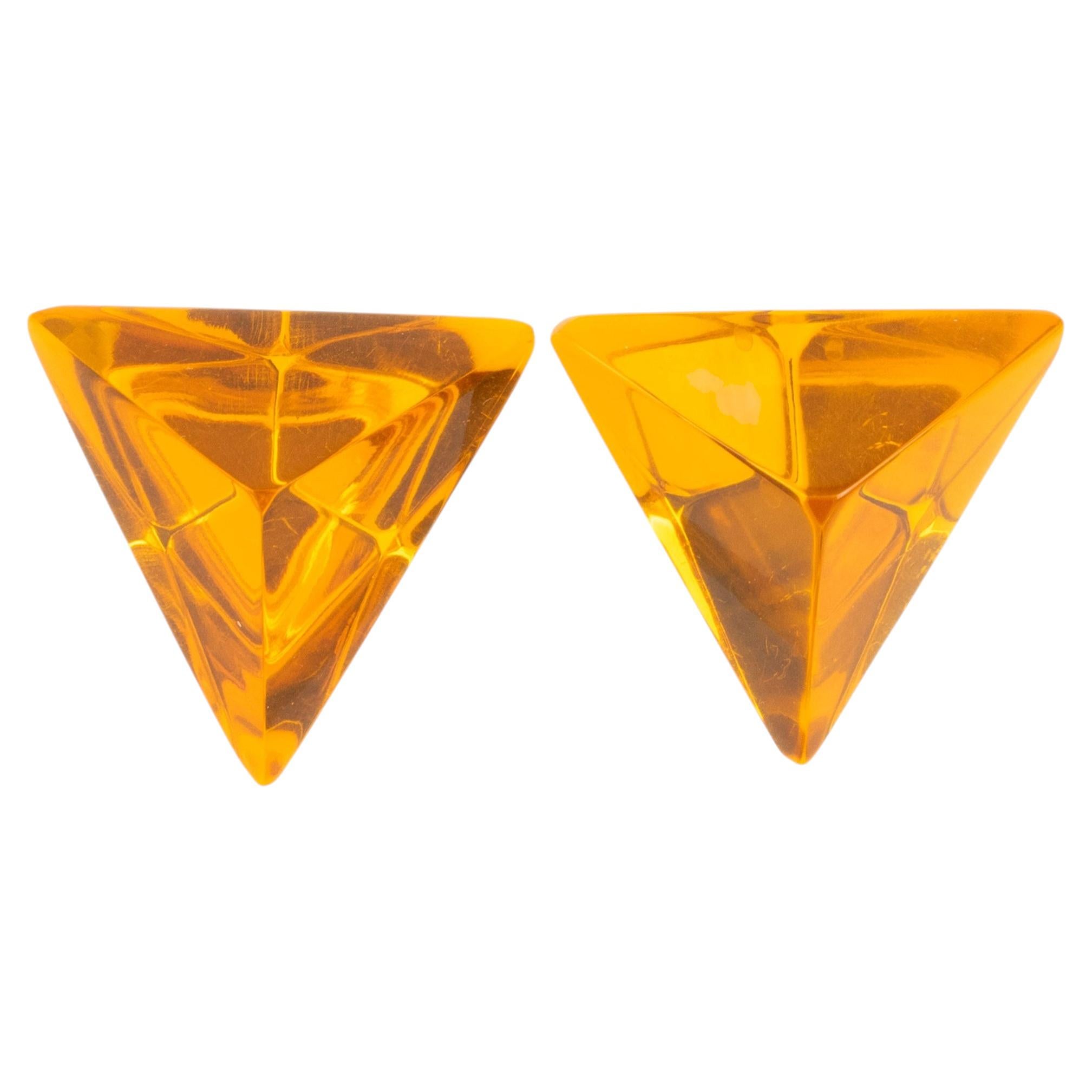 Harriet Bauknight for Kaso Orange Resin Pyramid Clip-on Earrings