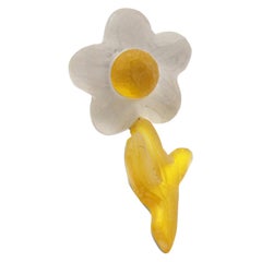 Vintage Kaso Oversized Carved Lucite Daisy Flower Pin Brooch