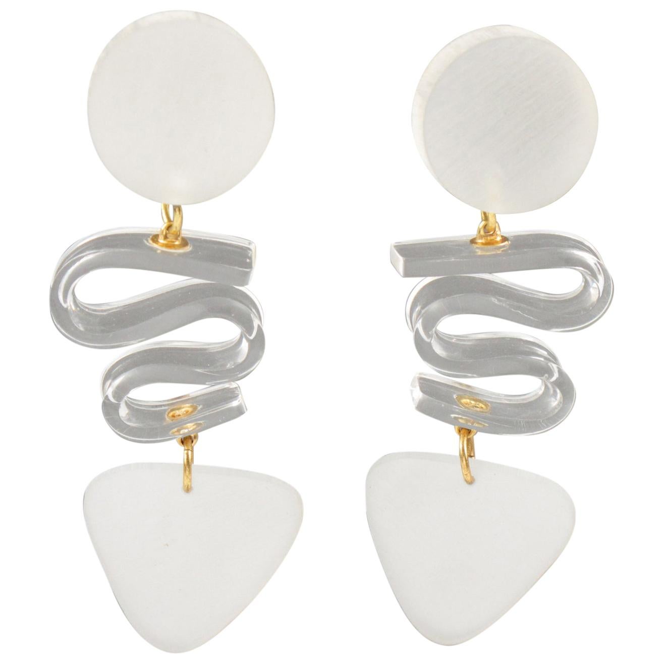 1980s Oversized Lucite Clip Chandelier Earrings by Harriet Bauknight