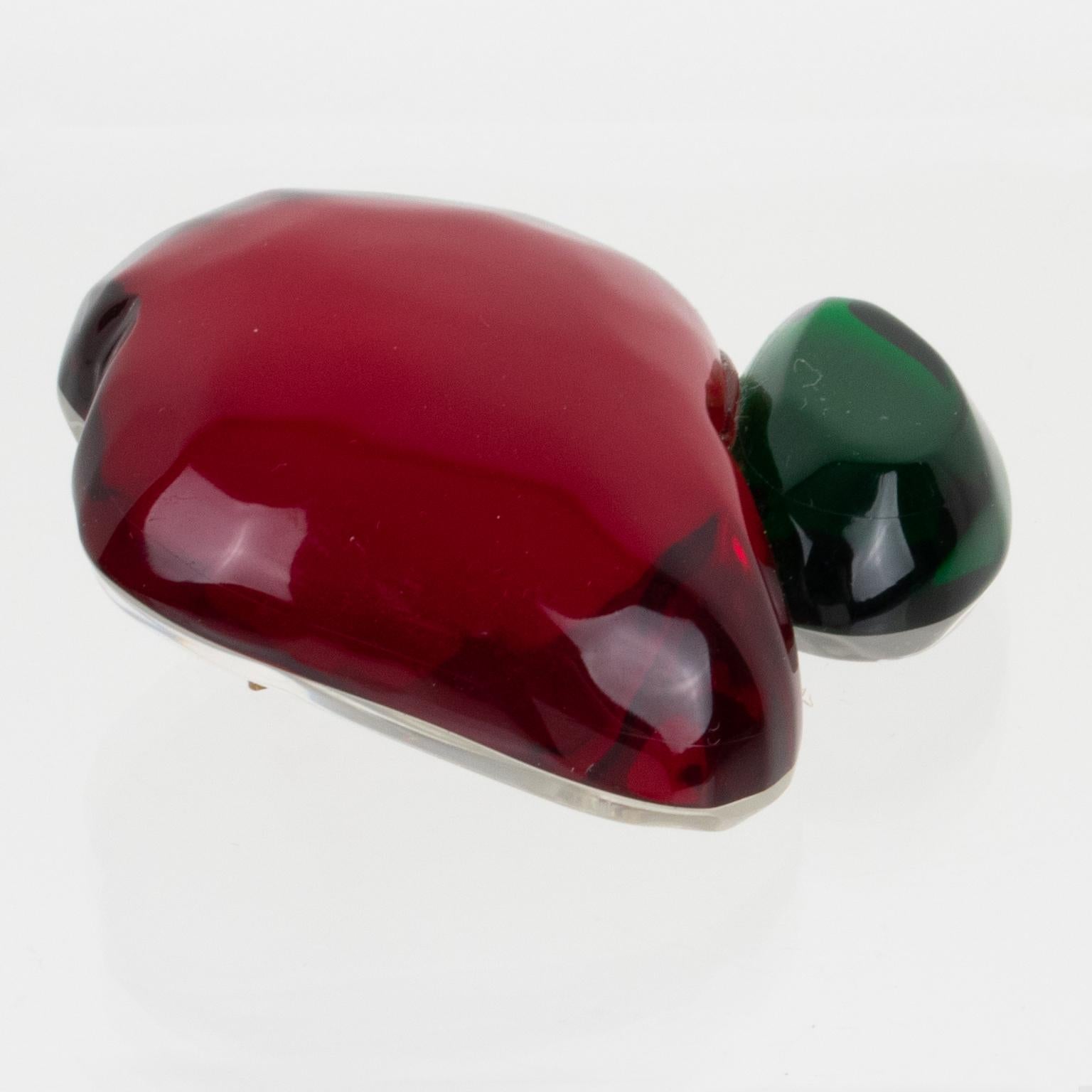 Modern Kaso Oversized Lucite Clip Earrings Red and Green Apple For Sale