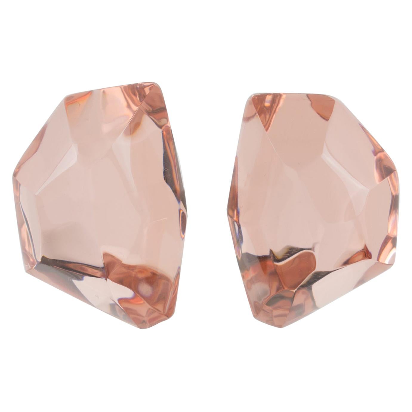 Kaso Oversized Pink Ice Cube Lucite Clip Earrings