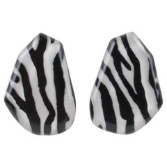 Vintage Kaso Oversized Zebra Black and White Lucite Clip Earrings