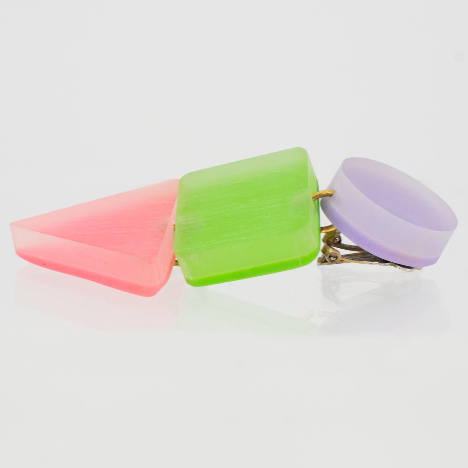 Kaso Pastel Acrylic Resin Dangling Clip-on Earrings For Sale 5