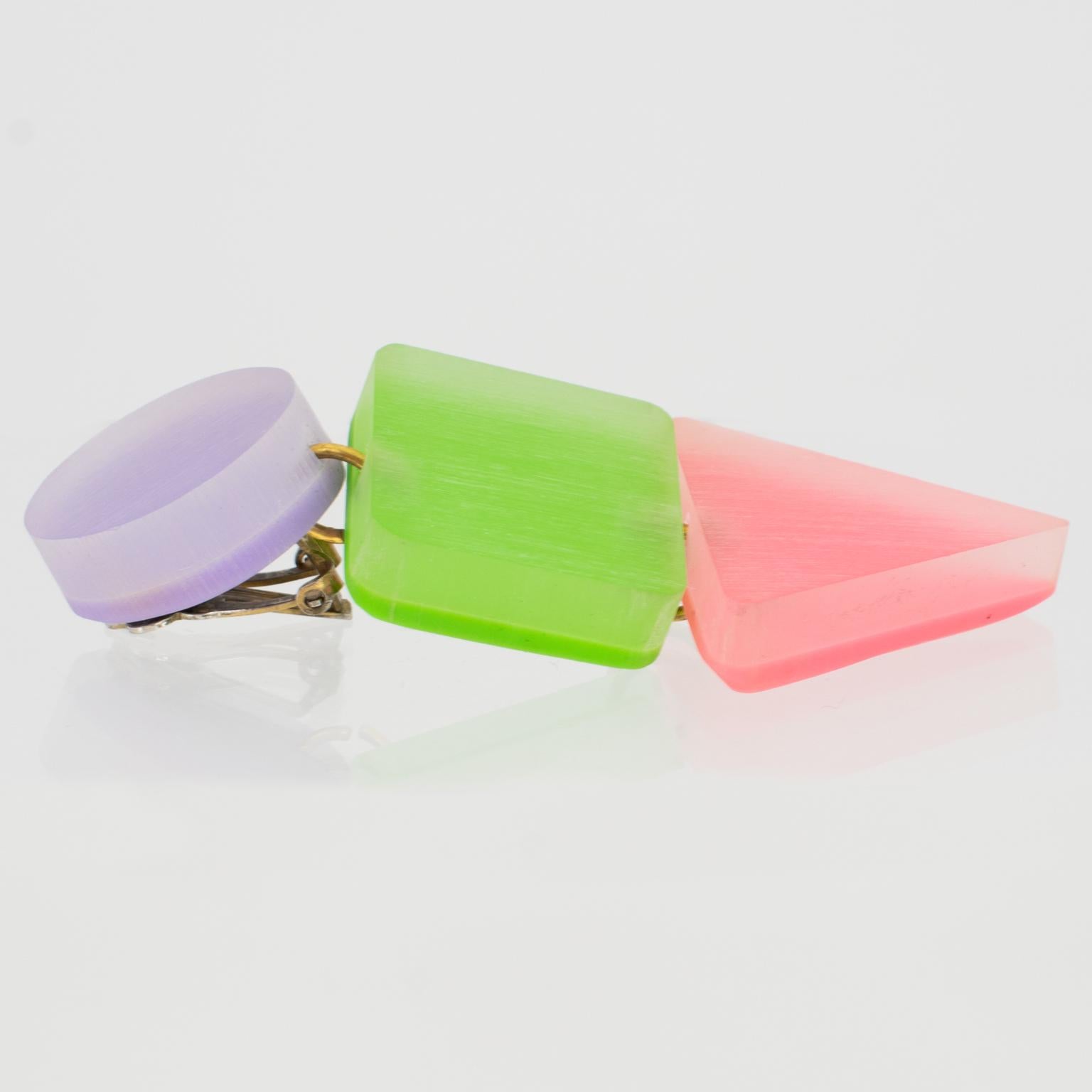 Kaso Pastel Acrylic Resin Dangling Clip-on Earrings For Sale 1