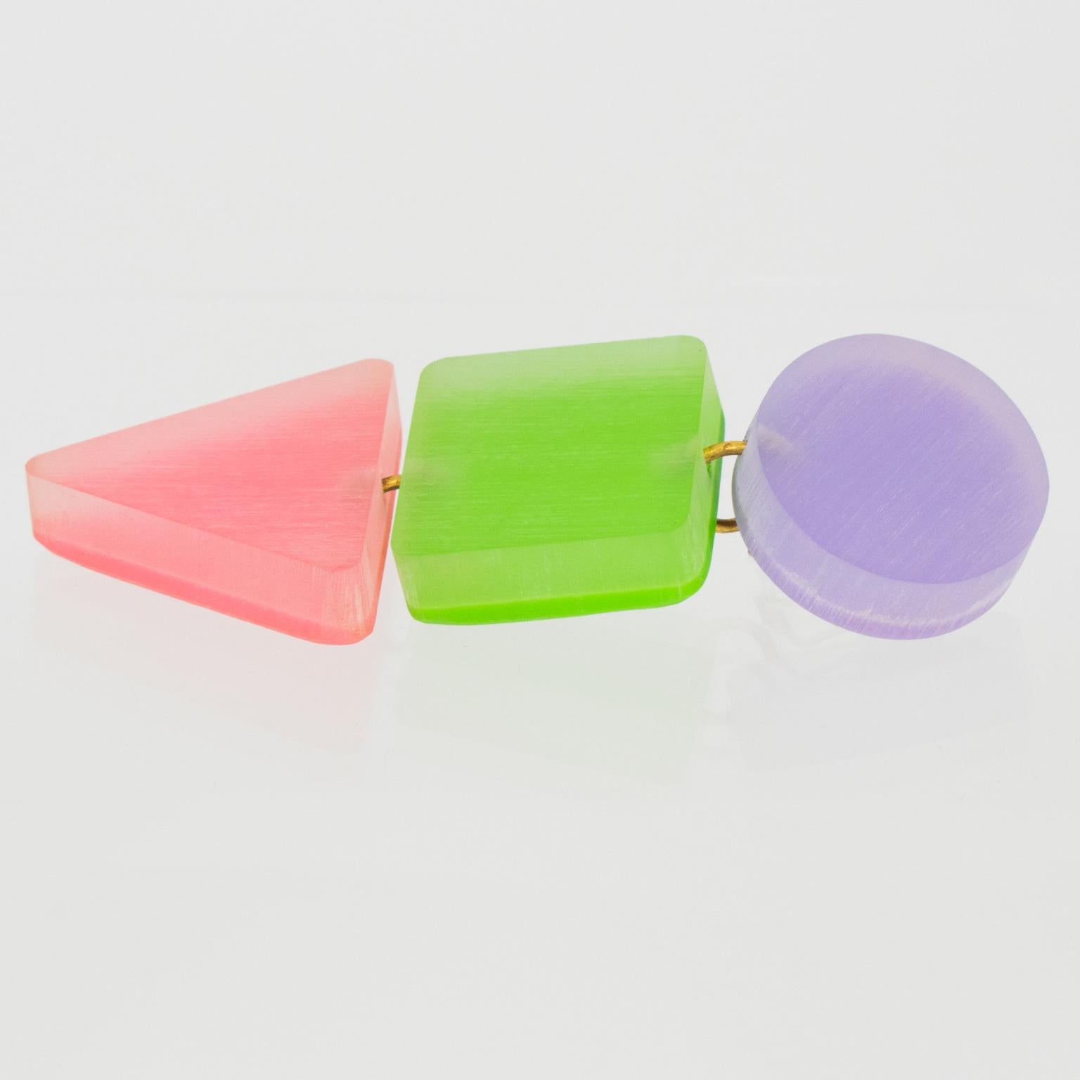 Kaso Pastel Acrylic Resin Dangling Clip-on Earrings For Sale 4