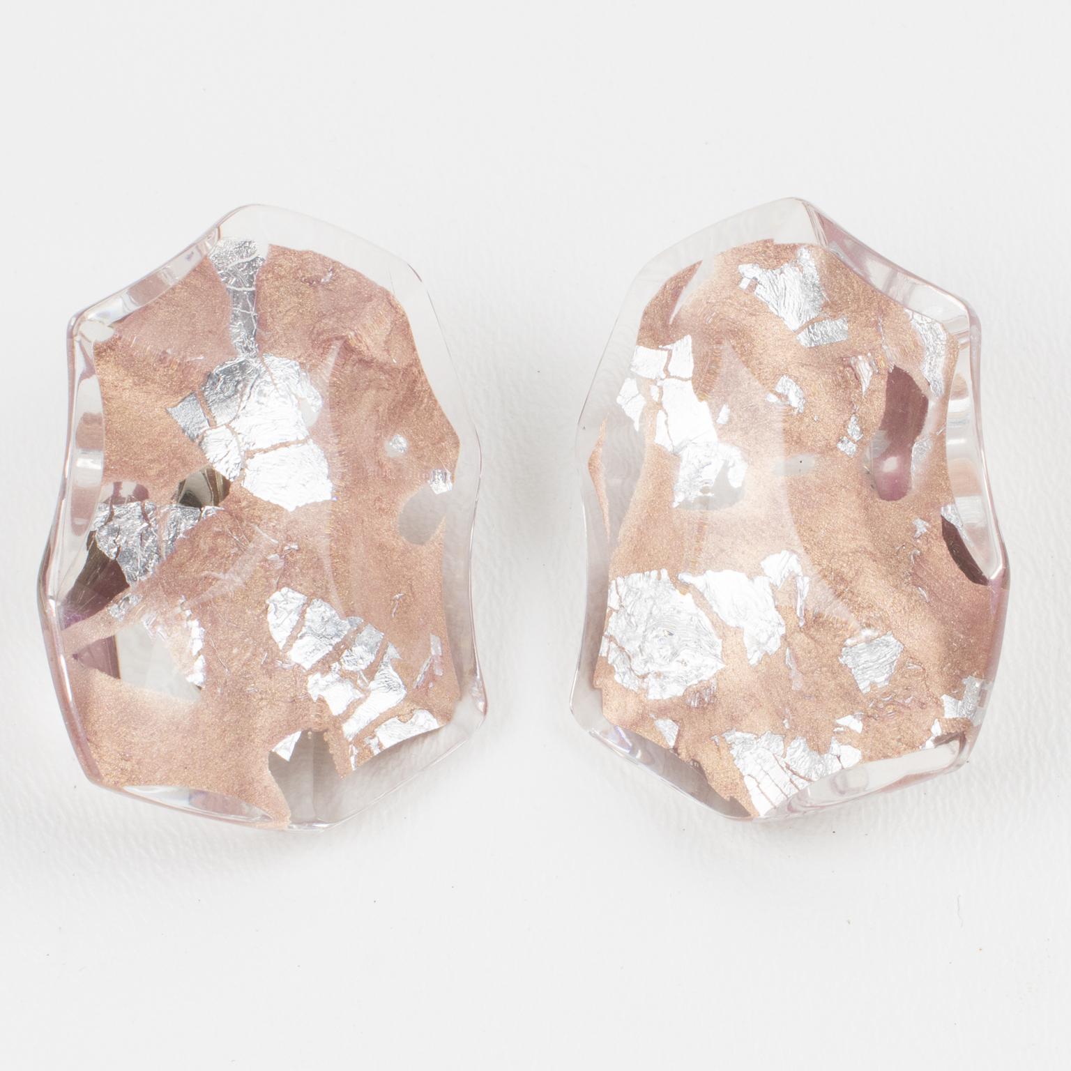 Kaso Pebbles Resin Earrings in Silver and Gold Flakes For Sale 3