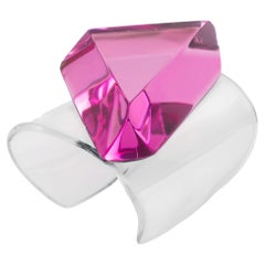 Kaso Pink Acrylic Lucite Massive Geometric Cuff Bracelet Bangle