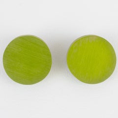 Kaso Pistachio Green Lucite Acrylic Resin Button Clip Earrings