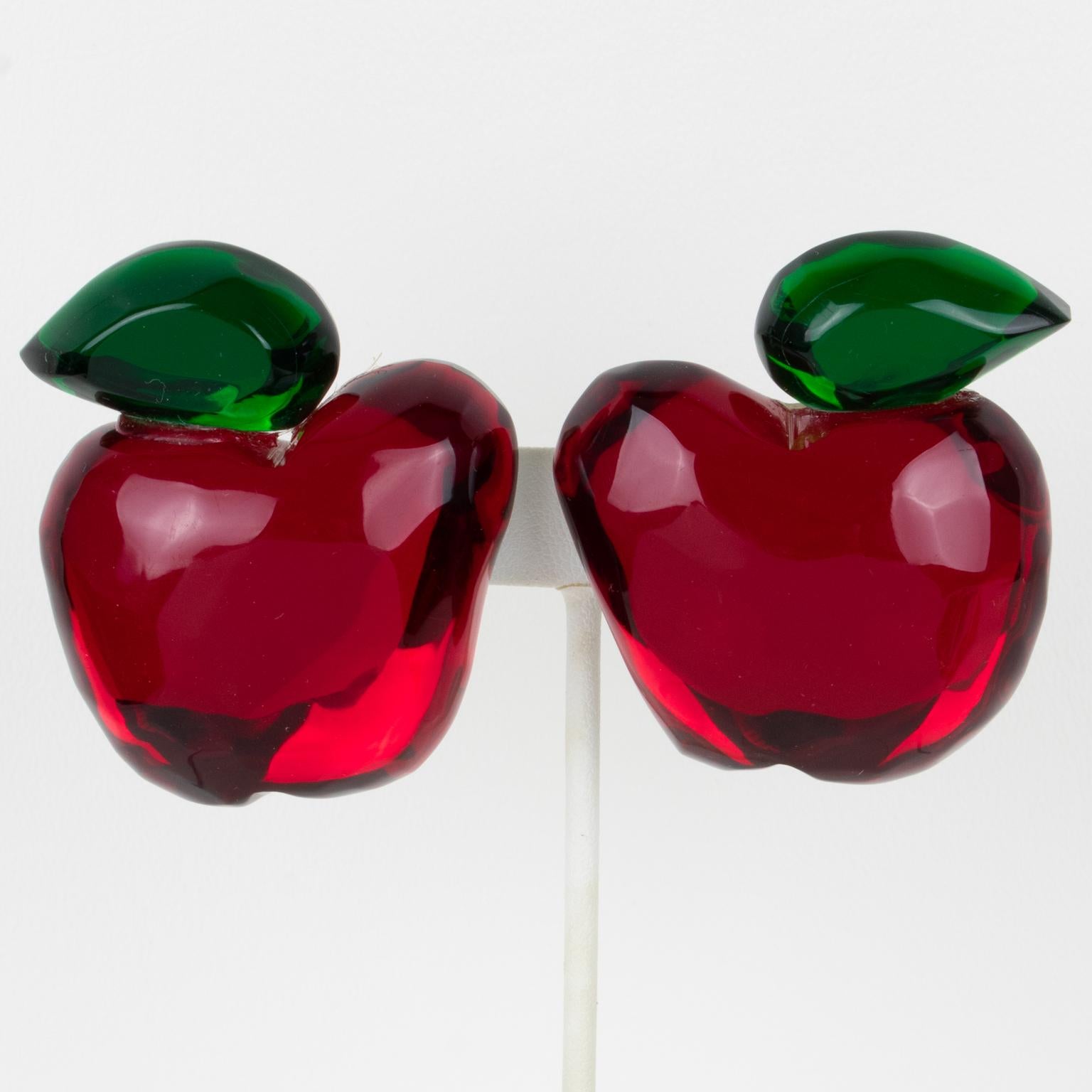Kaso Red Apple Acrylic Earrings For Sale 1