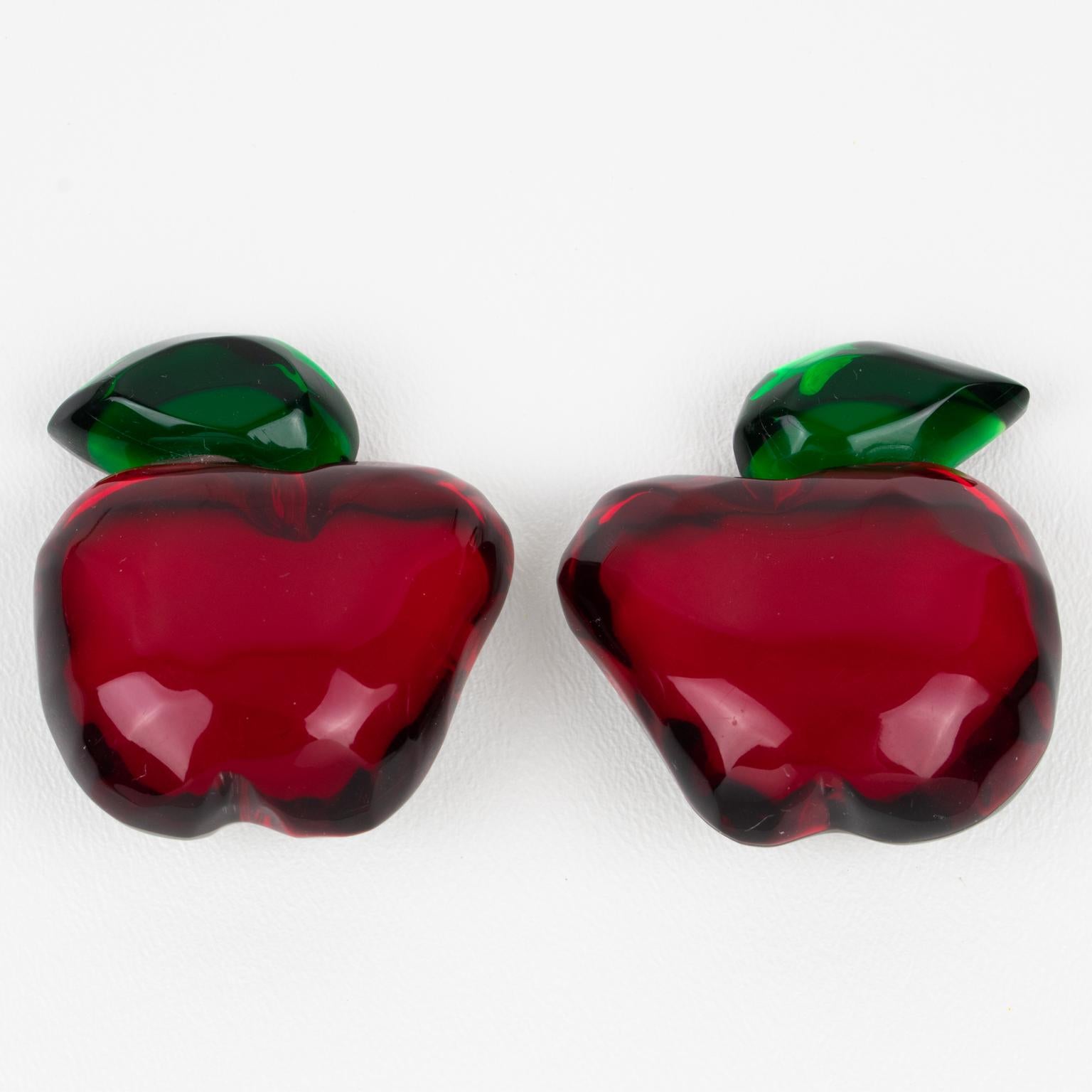 Modern Kaso Red Apple Acrylic Earrings For Sale