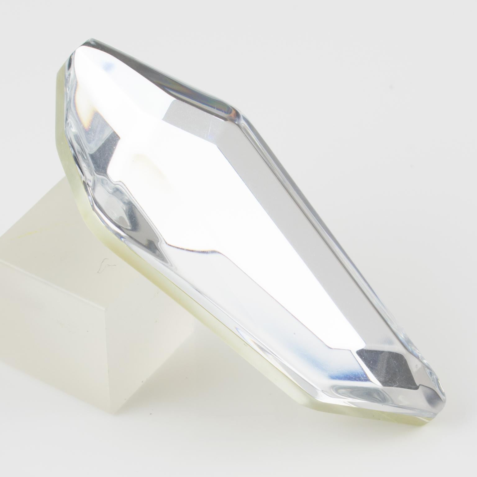 Kaso Silver Mirror Effect Ice Cube Lucite Asymmetric Pin Brooch For Sale 2