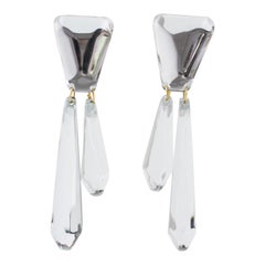Retro Kaso Silver Mirror Lucite Dangle Clip Earrings