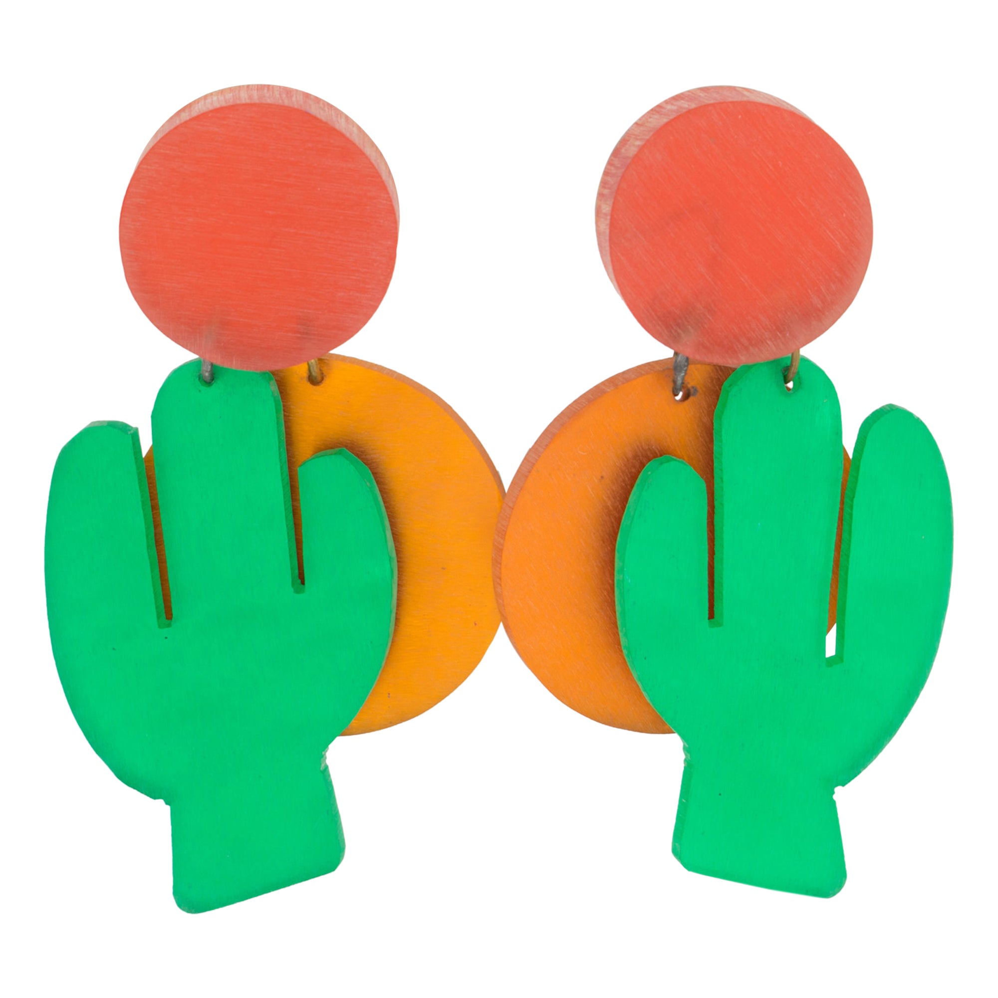 Kaso Tri-color Acryl Lucite Clip Ohrringe Dangling Kaktus und Sonne