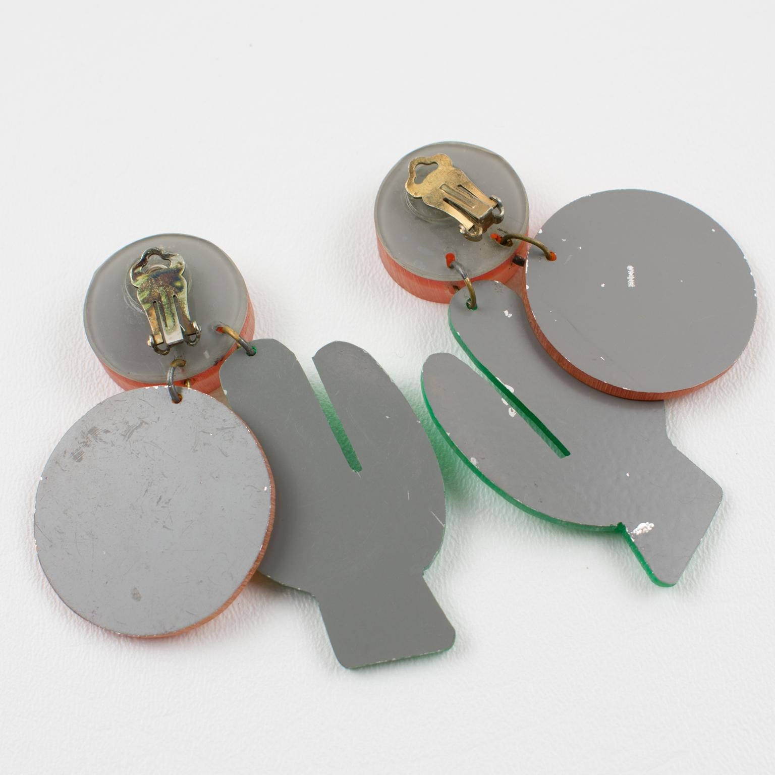 Kaso Tri-color Clip Earrings Cactus and Sun For Sale 3