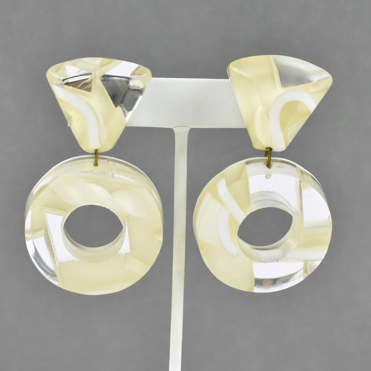 Kaso White and Mirror Resin Clip Earrings For Sale 3