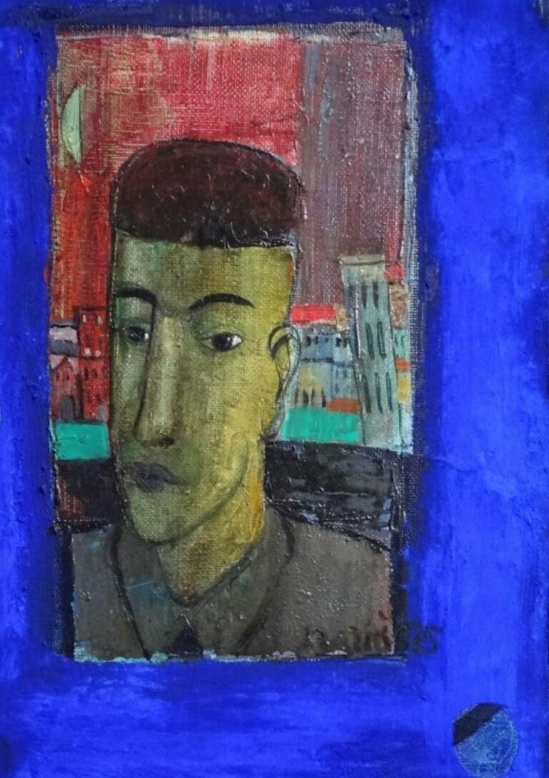 Pisan. 1995, Öl auf Leinwand, 60x40 cm (Violett), Abstract Painting, von Kaspars Zarins