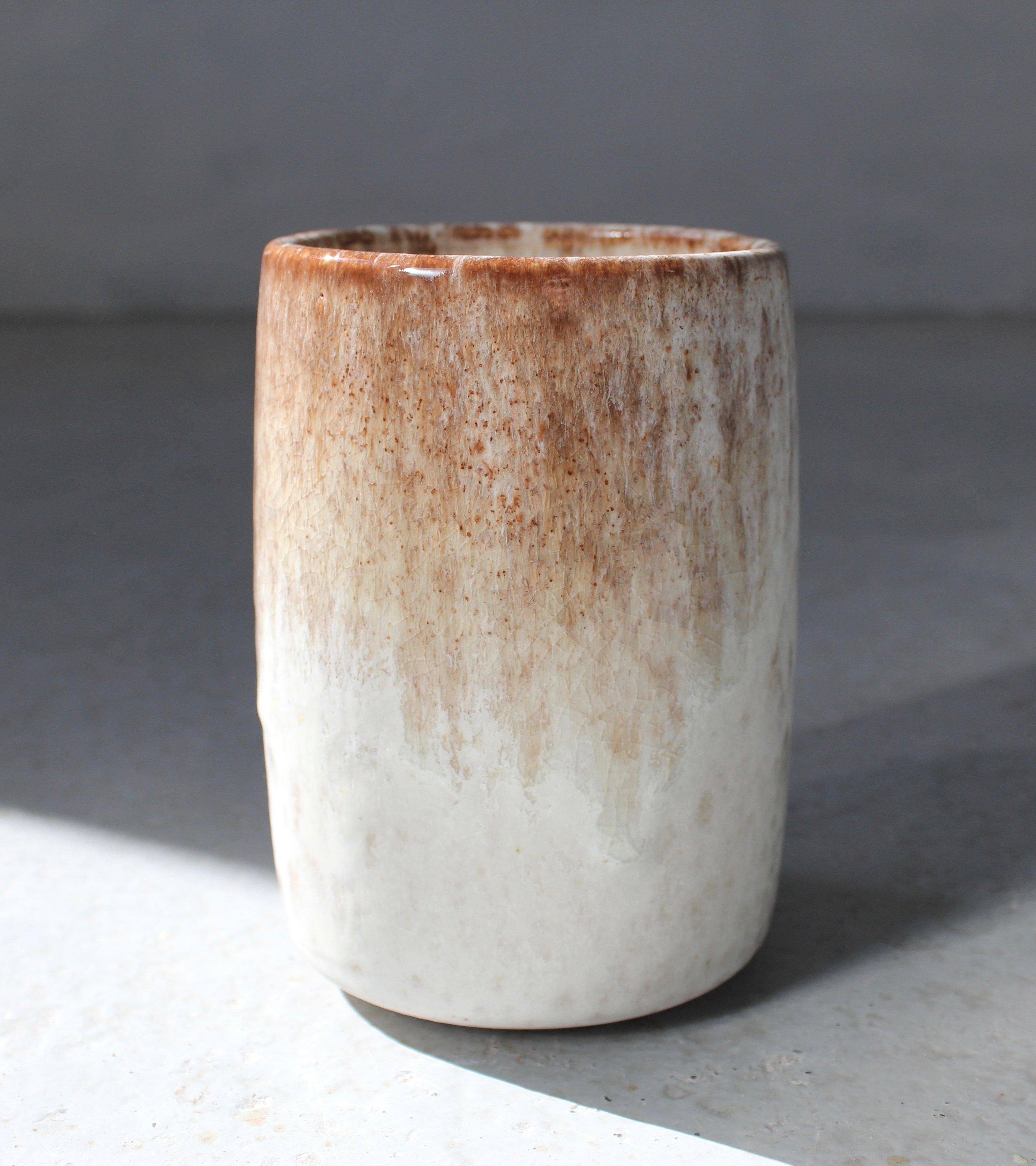 Mid-Century Modern Kasper Würtz Brush Pot Vase in White and Mauve Glaze