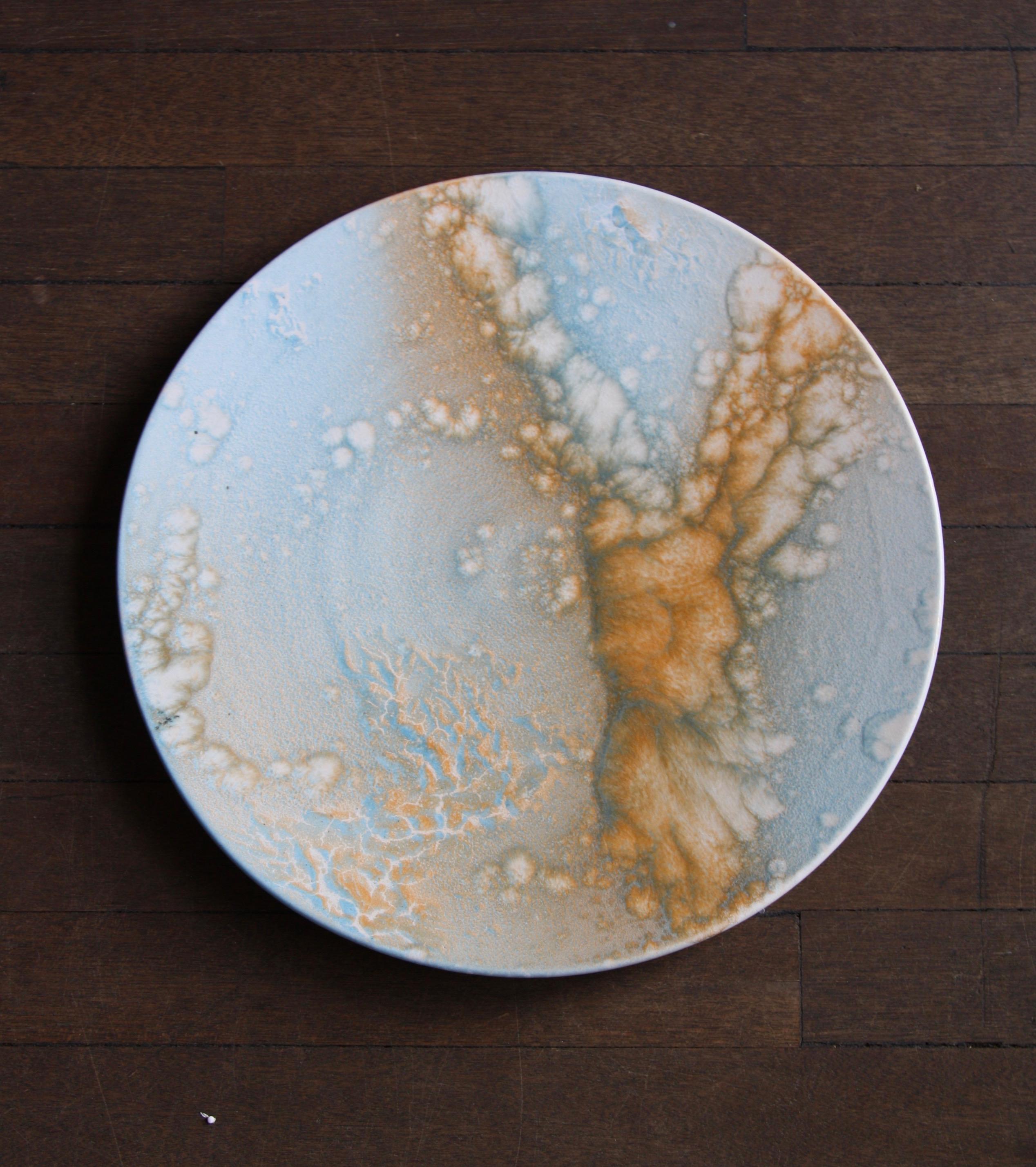 Danish Kasper Würtz One off Stoneware Large Art Plate Blue, Orange and White Glaze