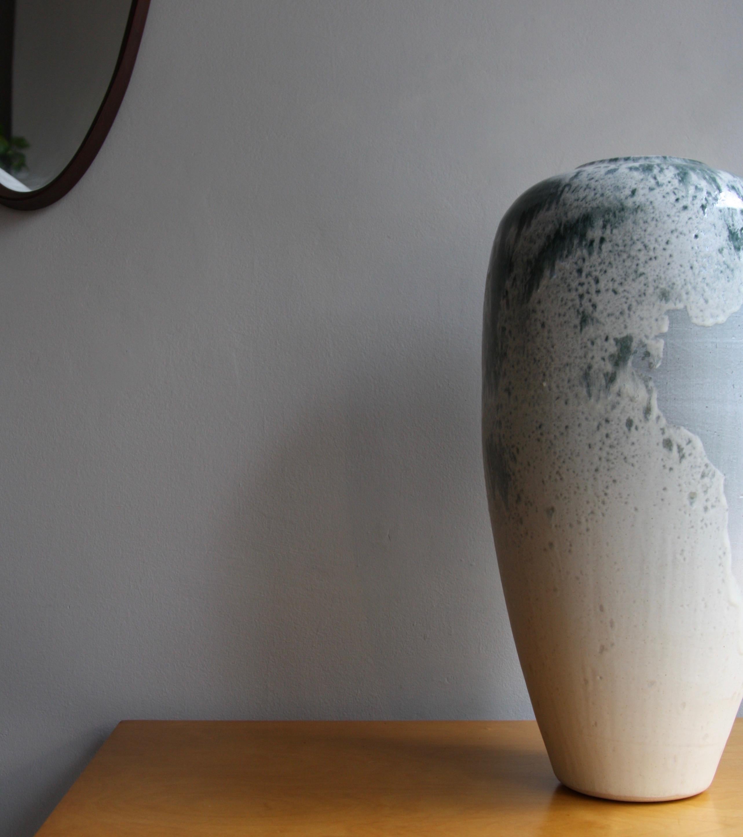 Danish Kasper Würtz One Off Stoneware 'Rising Balloon' Vase #2 Blue & White Glaze