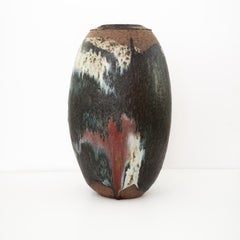 Kasseler School, Germany, Stoneware Vase Glazed in Black, Green, White and Red