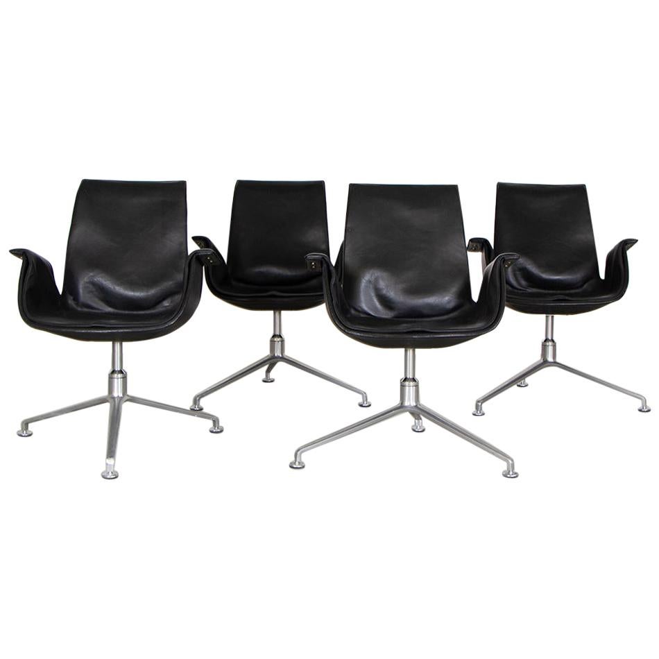 Kastholm and Fabricius Tulip Bucket Armchairs in Black Leather by Walter Knoll
