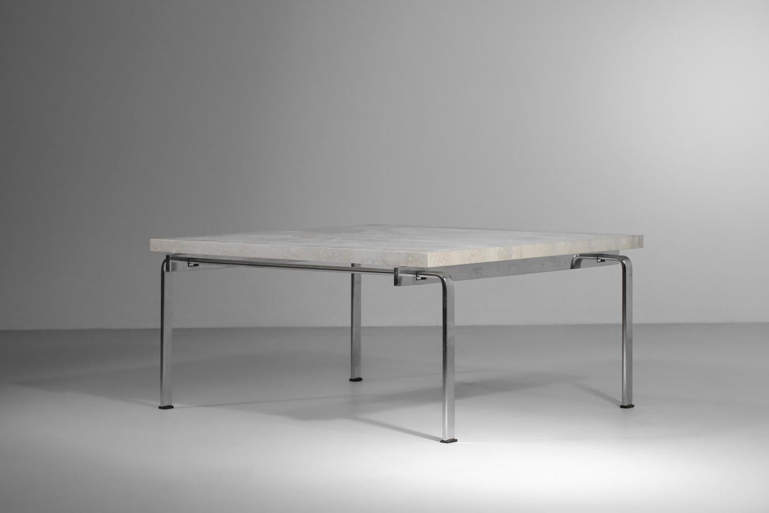 Table basse danoise Kastholm et fabricius en acier et travertin - E057 Bon état - En vente à Ternay, Auvergne-Rhône-Alpes