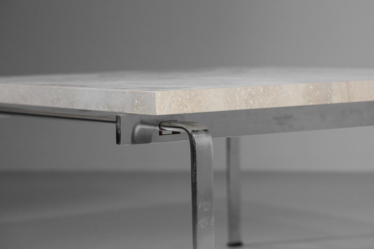 Métal Table basse danoise Kastholm et fabricius en acier et travertin - E057 en vente