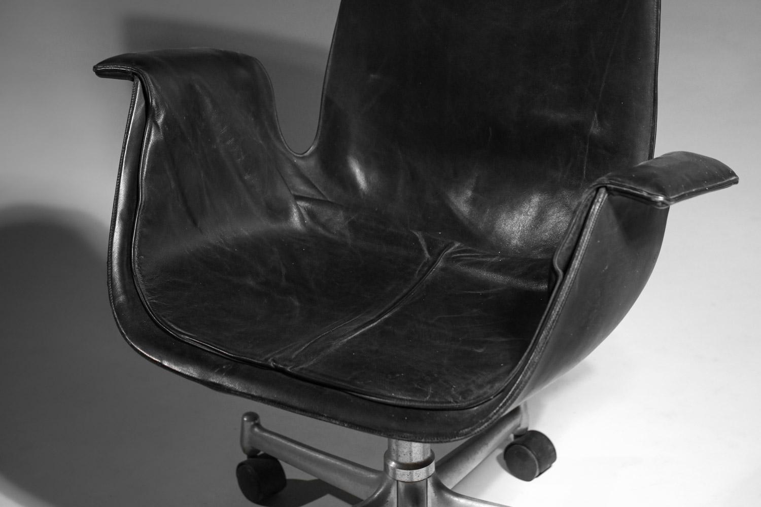 Siège de bureau en cuir noir Kastholm & Fabricius pour Kill International Bon état - En vente à Ternay, Auvergne-Rhône-Alpes