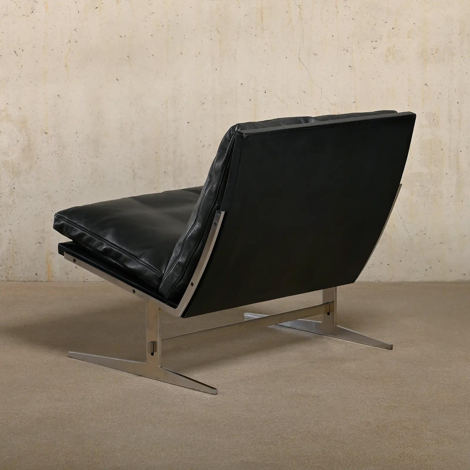 Scandinavian Modern Kastholm & Fabricius BO-561 Lounge Chair in Black Leather by Bo-Ex, Denmark