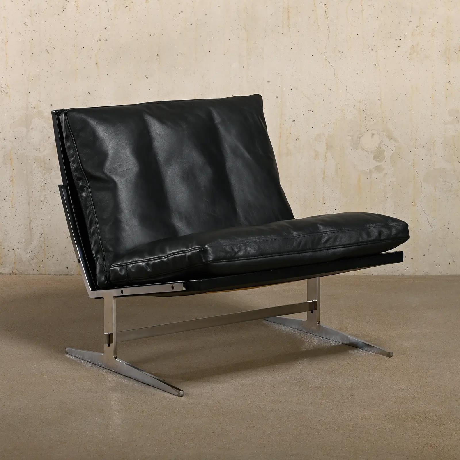 Mid-20th Century Kastholm & Fabricius BO-561 Lounge Chair in Black Leather by Bo-Ex, Denmark