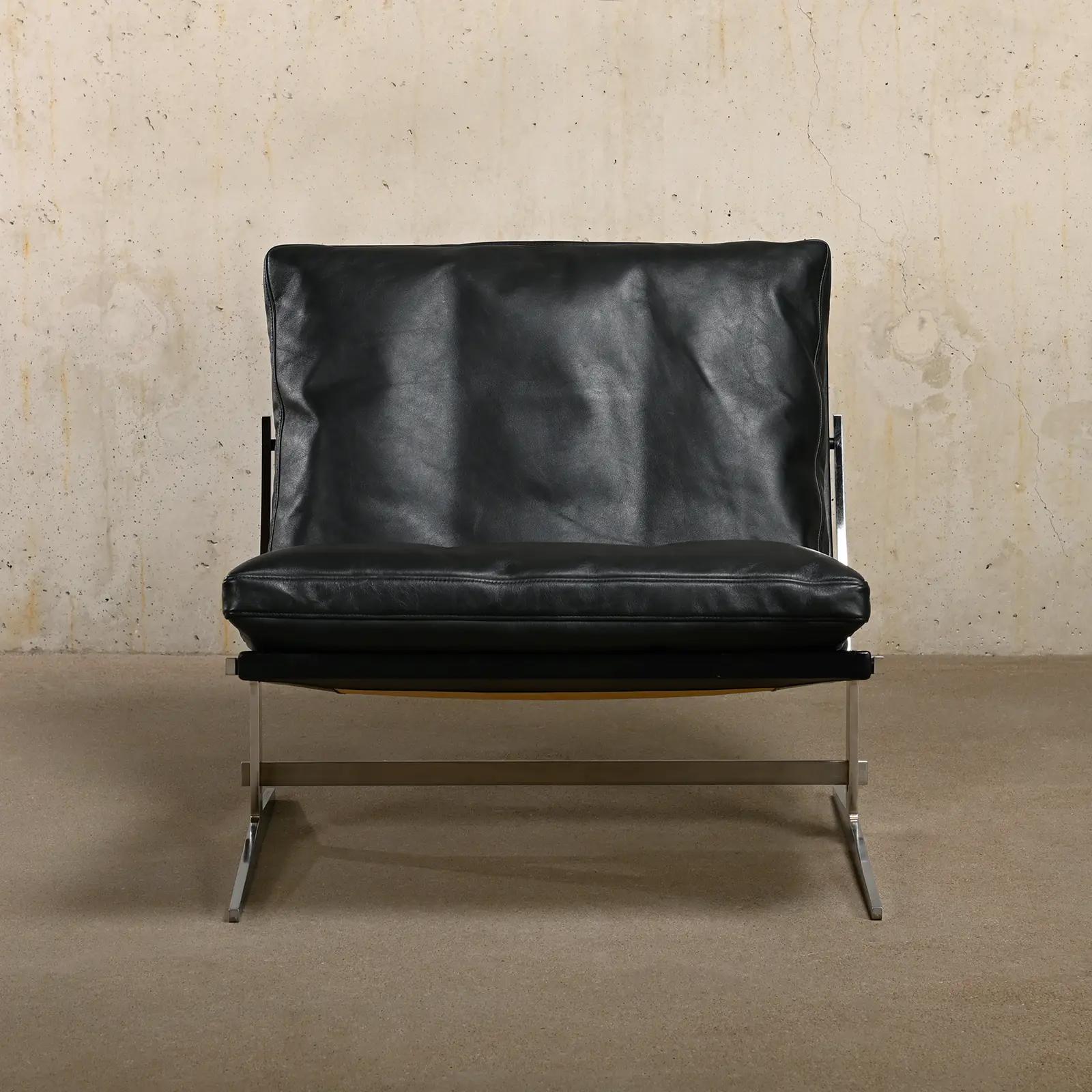 Steel Kastholm & Fabricius BO-561 Lounge Chair in Black Leather by Bo-Ex, Denmark