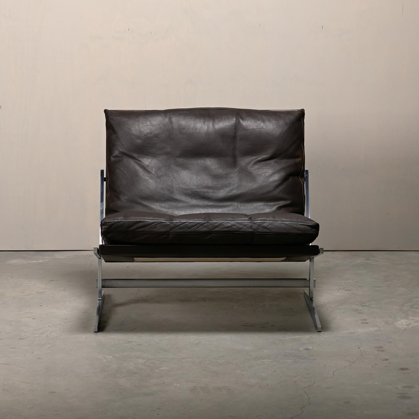 Steel Kastholm & Fabricius BO-561 Lounge Chair in Chocolate Brown Leather by Bo-Ex For Sale