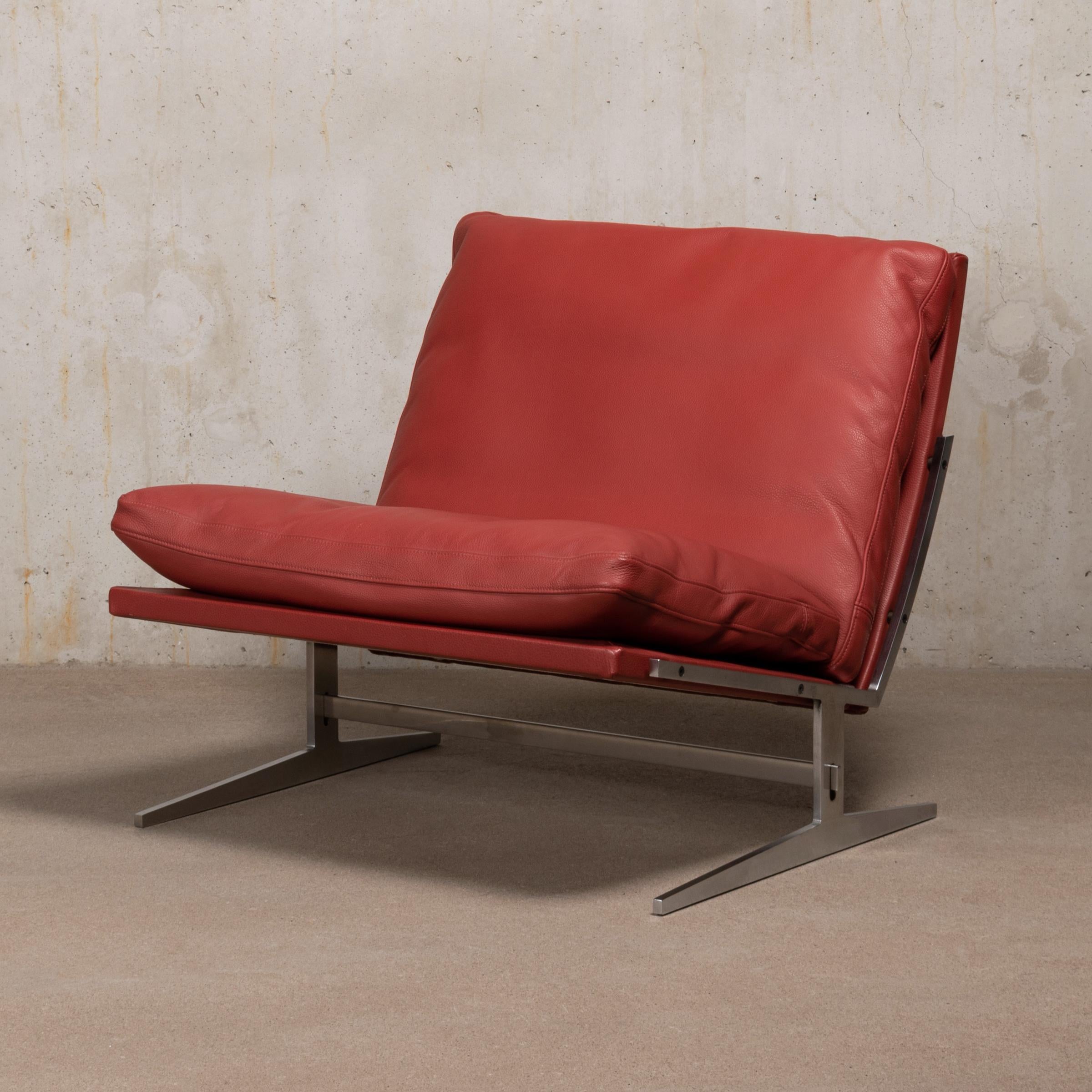 Kastholm & Fabricius BO-561 Lounge Chair in Ruby Red Leather by Bo-Ex Denmark 1