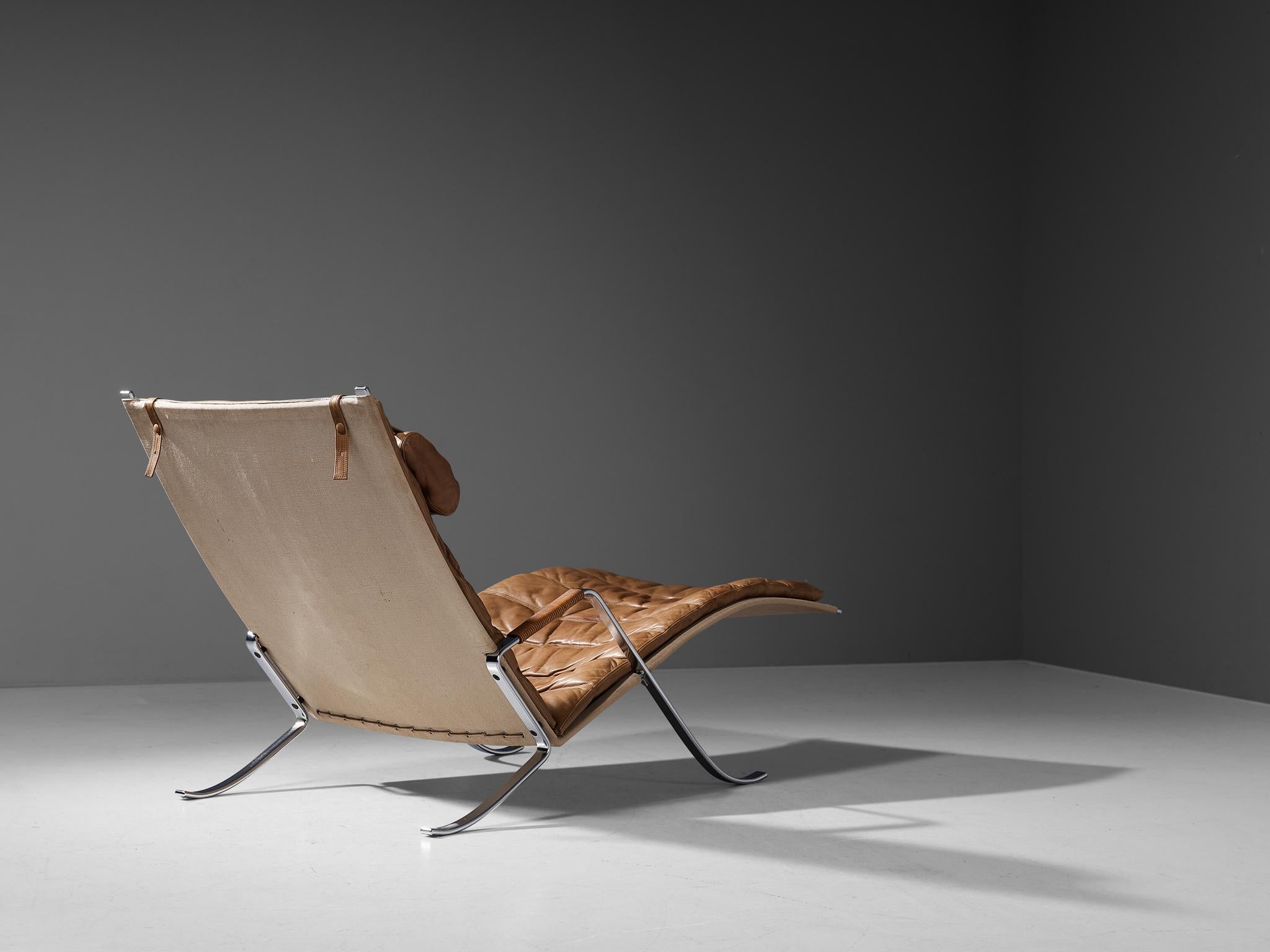 German Kastholm & Fabricius Early 'Grasshopper' Lounge Chair in Cognac Leather For Sale