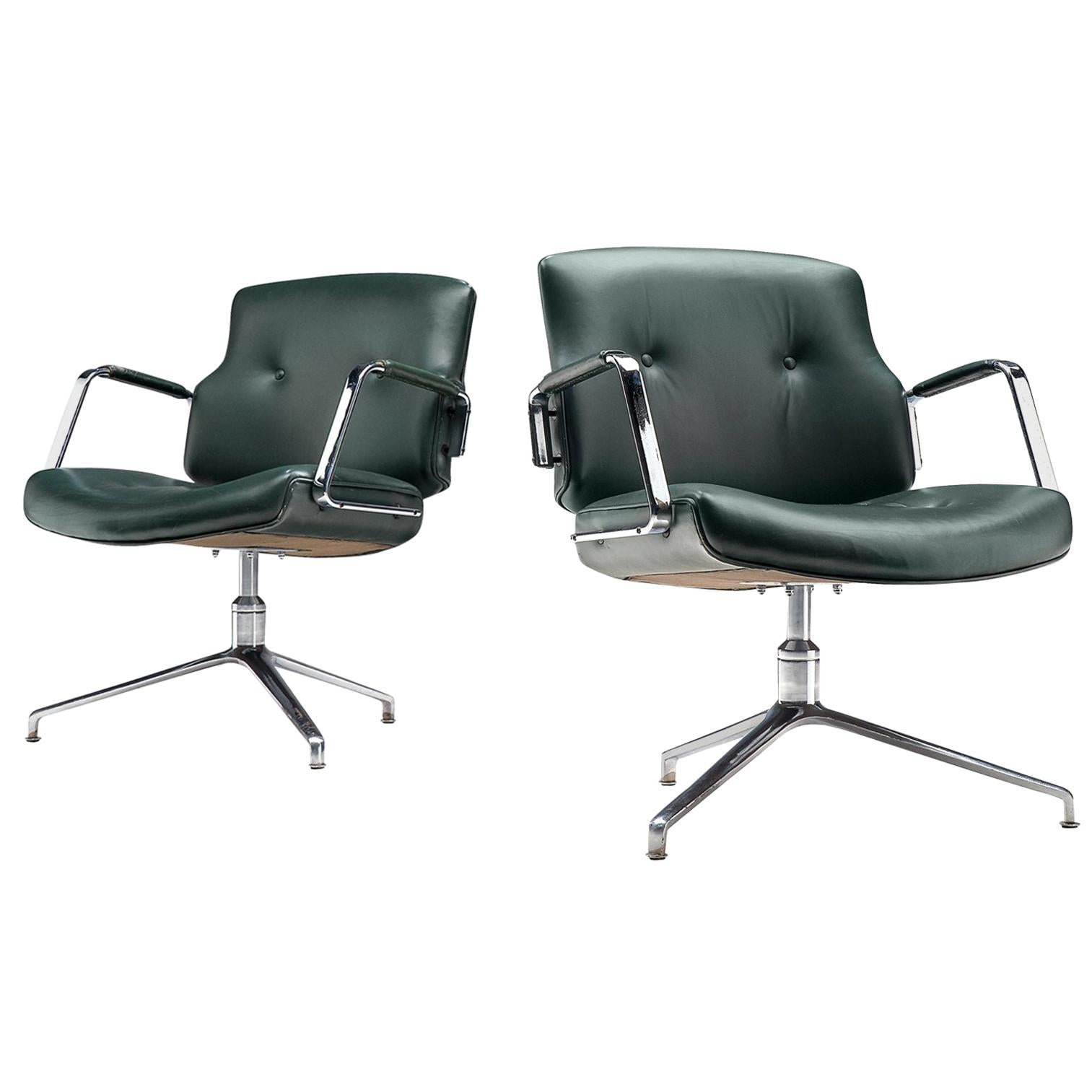 Kastholm & Fabricius Pair of Classic Green Leather Conference Chairs