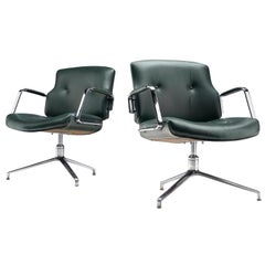 Vintage Kastholm & Fabricius Pair of Classic Green Leather Conference Chairs