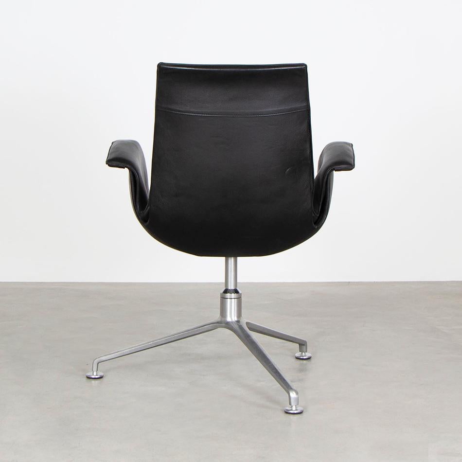 Mid-Century Modern Kastholm and Fabricius Tulip Bucket Armchairs in Black Leather by Walter Knoll