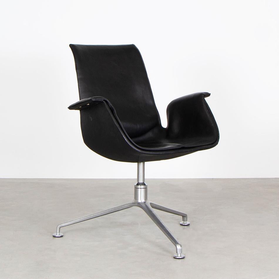 German Kastholm and Fabricius Tulip Bucket Armchairs in Black Leather by Walter Knoll