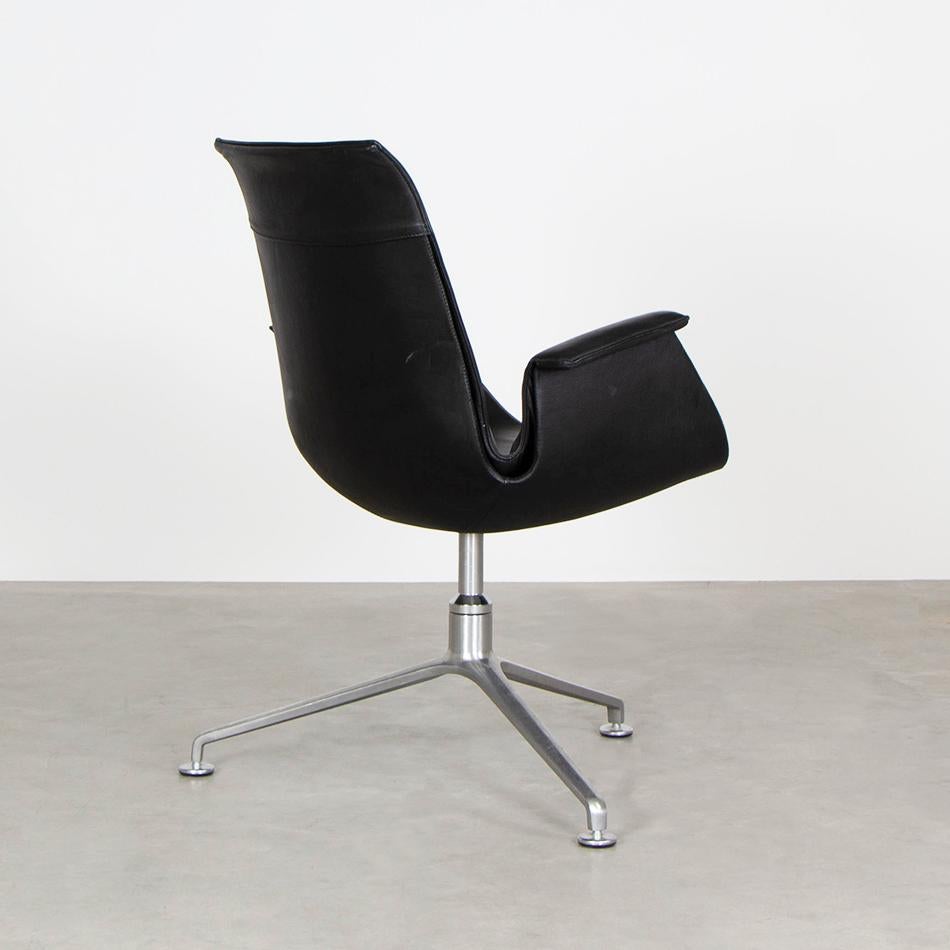 Polished Kastholm and Fabricius Tulip Bucket Armchairs in Black Leather by Walter Knoll