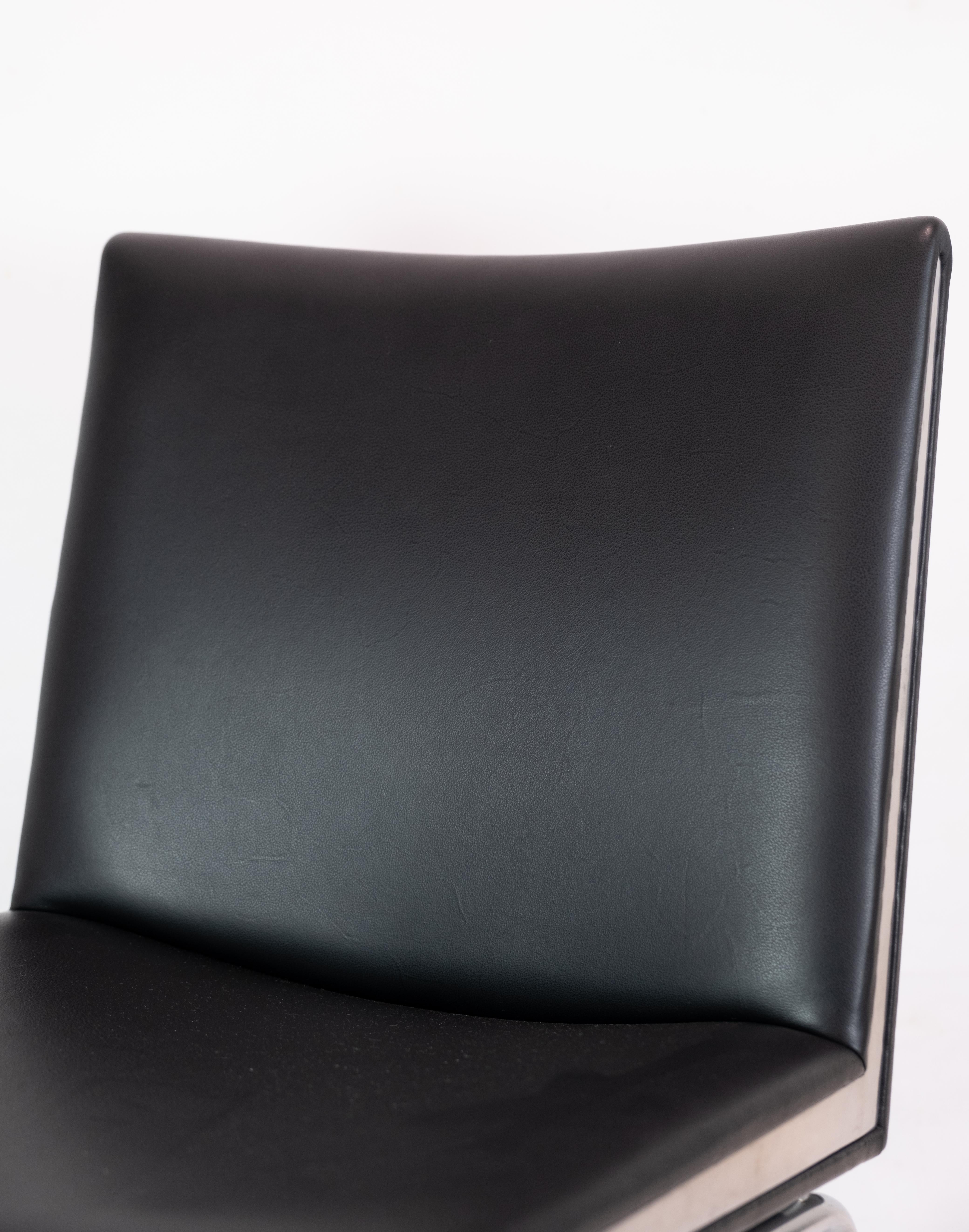 Kastrup Chair in Black Leather Model CH401 By Hans J. Wegner & Carl Hansen & Søn For Sale 4
