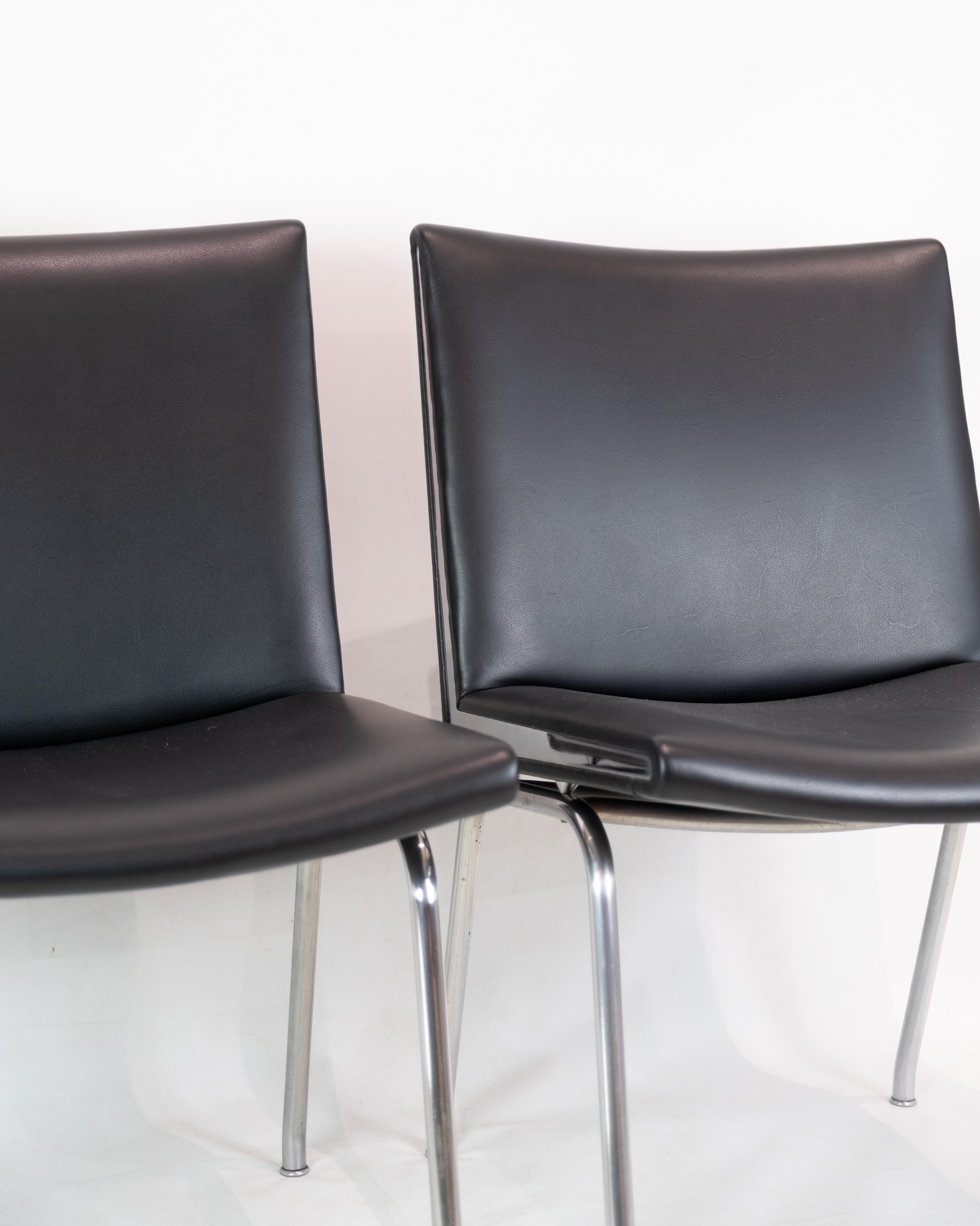 Kastrup Chair in Black Leather Model CH401 By Hans J. Wegner & Carl Hansen & Søn For Sale 1