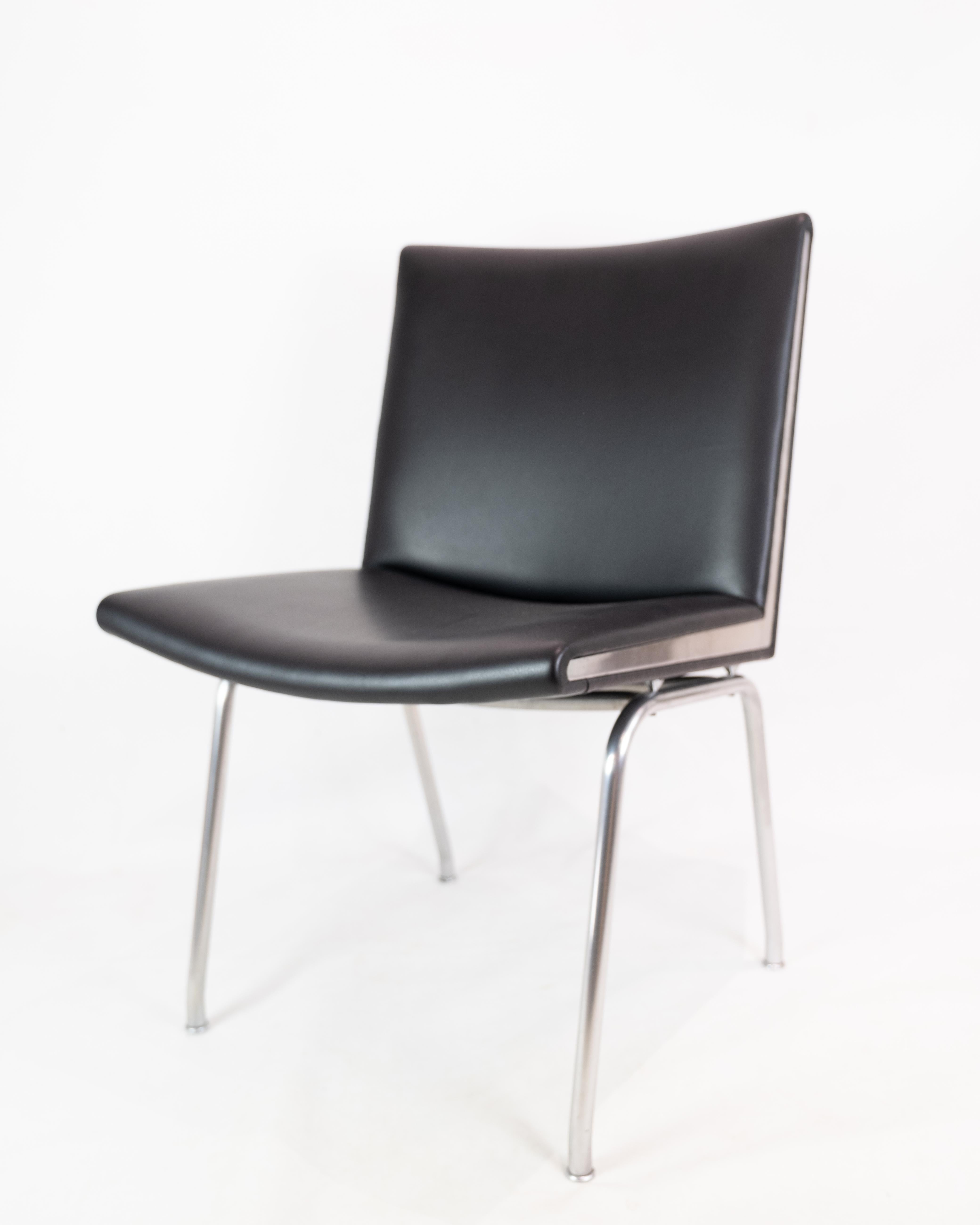 Kastrup Chair in Black Leather Model CH401 By Hans J. Wegner & Carl Hansen & Søn For Sale 2
