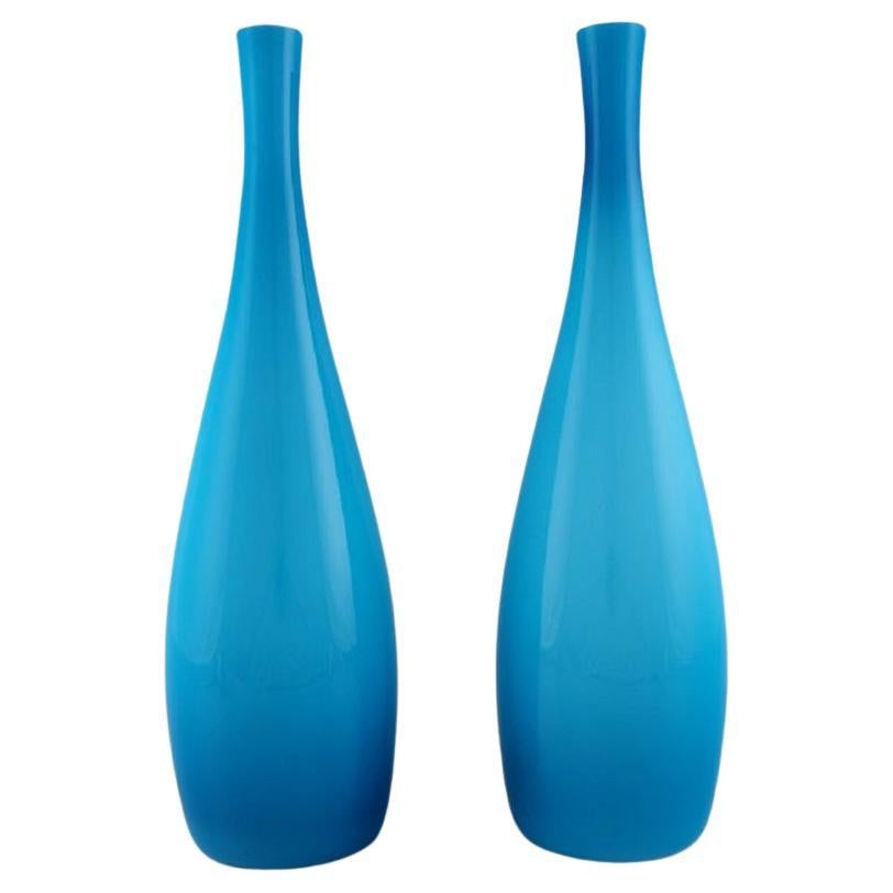 Kastrup Glas, Denmark, a Pair of Large and Rare Vases in Turquoise Art Glass For Sale