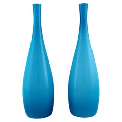 Kastrup Glas, Denmark, a Pair of Large and Rare Vases in Turquoise Art Glass