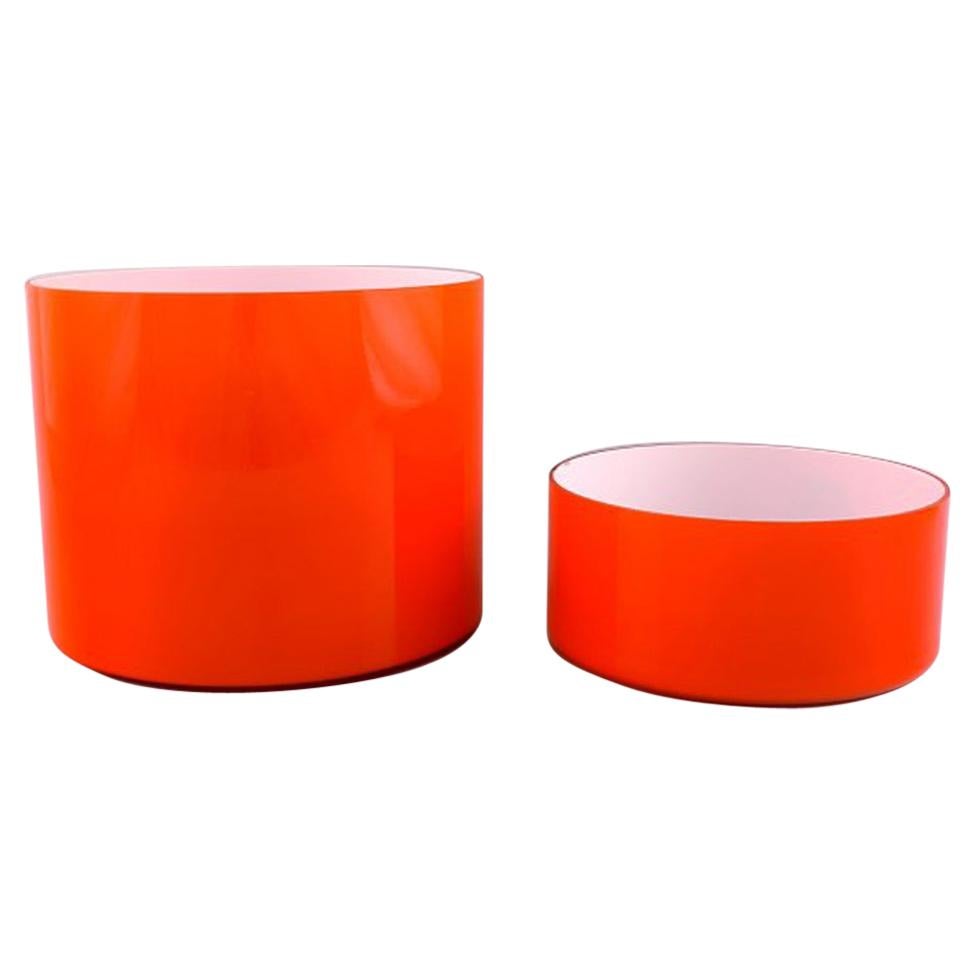 Kastrup / Holmegaard, a Pair of Large Bowls in Orange Opaline Glass